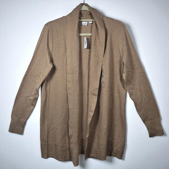 GAP Women's Medium M Tan Open Front Cardigan Knit 100% Cotton Lightweight NWT - Picture 1 of 9